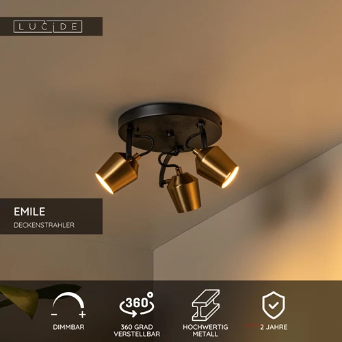 Lucide EMILE - Deckenstrahler - Ø 23 cm - 3xGU10 - Mattes Gold / Messing - USP